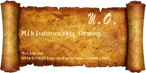 Miklusovszky Ormos névjegykártya